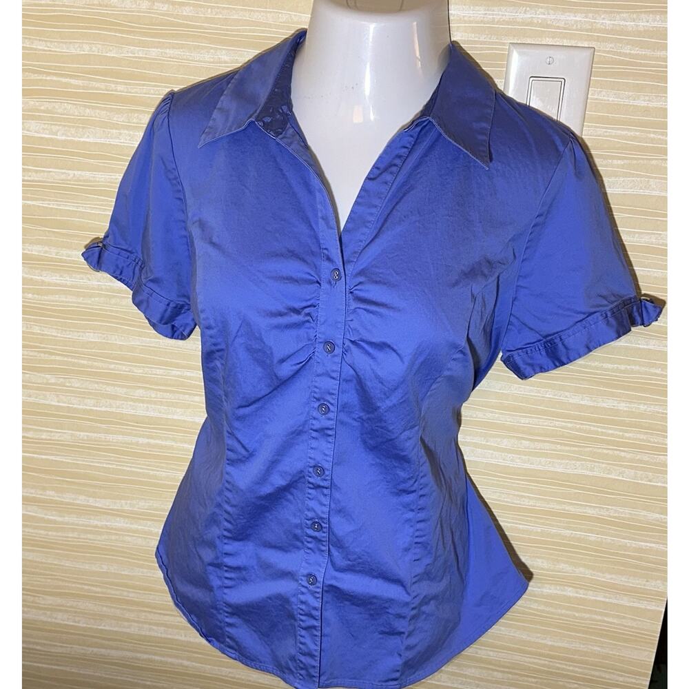 Lane Bryant Women's Short Sleeve Ruche Button Down Blouse Top 16 0631